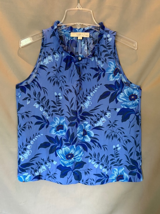 LOFT Tops - LOFT Petites Sleeveless Blouse with 3 button front, Blue floral pattern Size SP
